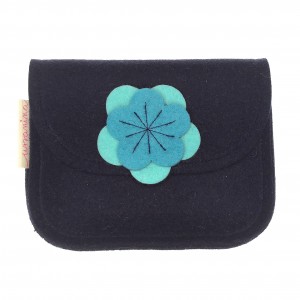 Purse with a Flower - Black Blue